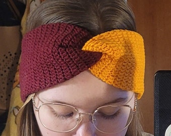 two-colored crochet ear warmer, wool and acrylic mix yarn