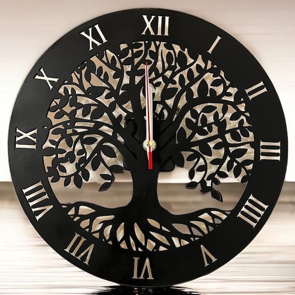 Orologio dell'albero della vita - File di download digitale tagliato al laser per l'incisione laser fai-da-te