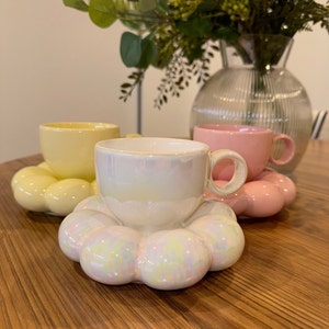 Cute Ceramic  Sunflower Cloud Shape Coffee Tea Mug With Plate ,  Cute Unique Gift
