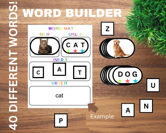 CVC Words Builder, CVC Worksheet, Learn To Read, Spelling & Writing Practice, Preschool, Kindergarten Printable, Phonics Game, Sight Words