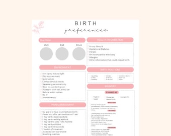 Birth Plan Template / Birth Plan Printable / Natural Birth Plan / Birth Plan Template Simple / Birth Plan Editable / Birth Plan Canva