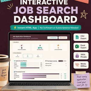 Interactive Job Application HTML Dashboard | Job Search Organizer (Digital Download)