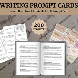 200 afdrukbare promptkaarten en lijst voor creatief schrijven | Gekleurd en zwart-wit