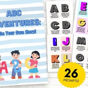 Alphabet Printable Creative Writing Prompts List and Cards: ABC Adventures | Journaling Prompts For Kids