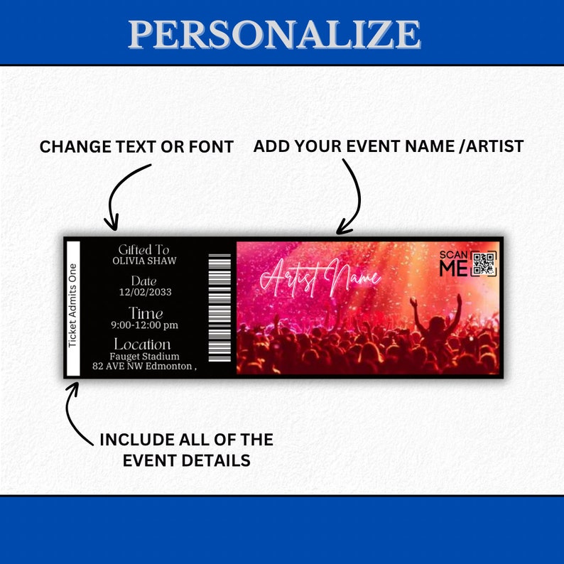 DIY Concert Ticket Template: Editable QR Code Keepsake (canva) - Etsy