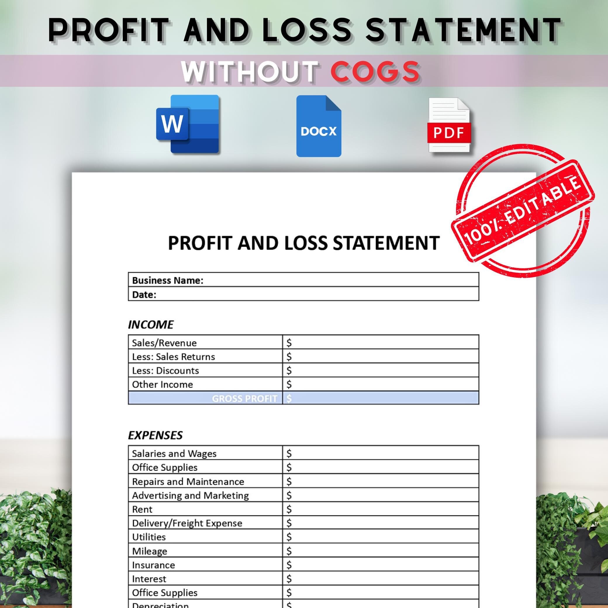 Profit and Loss Statement Template, Expense Report, Profit Calculator