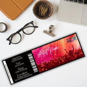 Concert Ticket, QR Code, DIY Editable Event Digital Ticket, Custom Personalised Gift, Printable Collectible Ticket,  Fully Editable in Canva