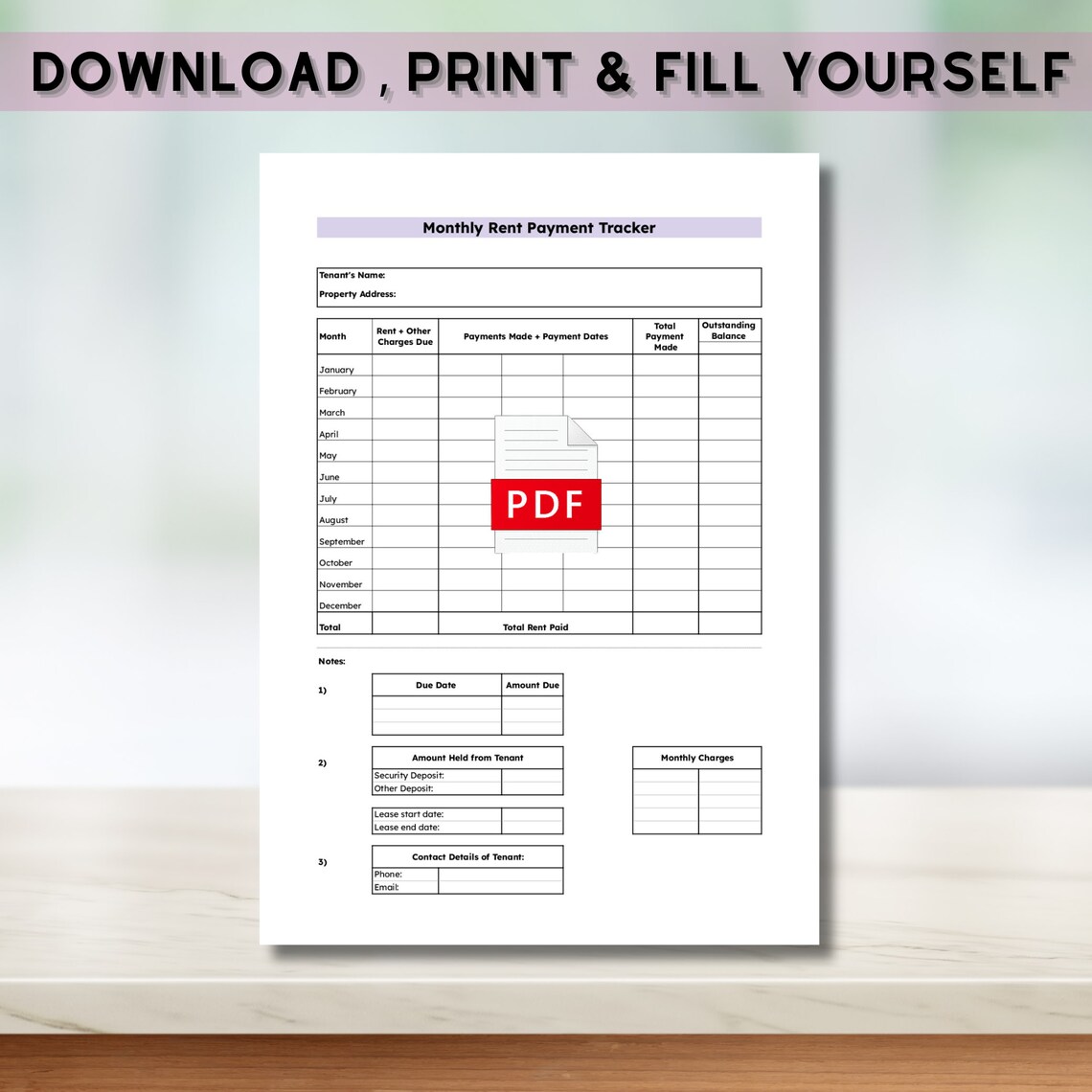 Weekly And Monthly Rent Printable Monthly Rent Payment Tracker: Landlord Ledger (PDF) - Etsy