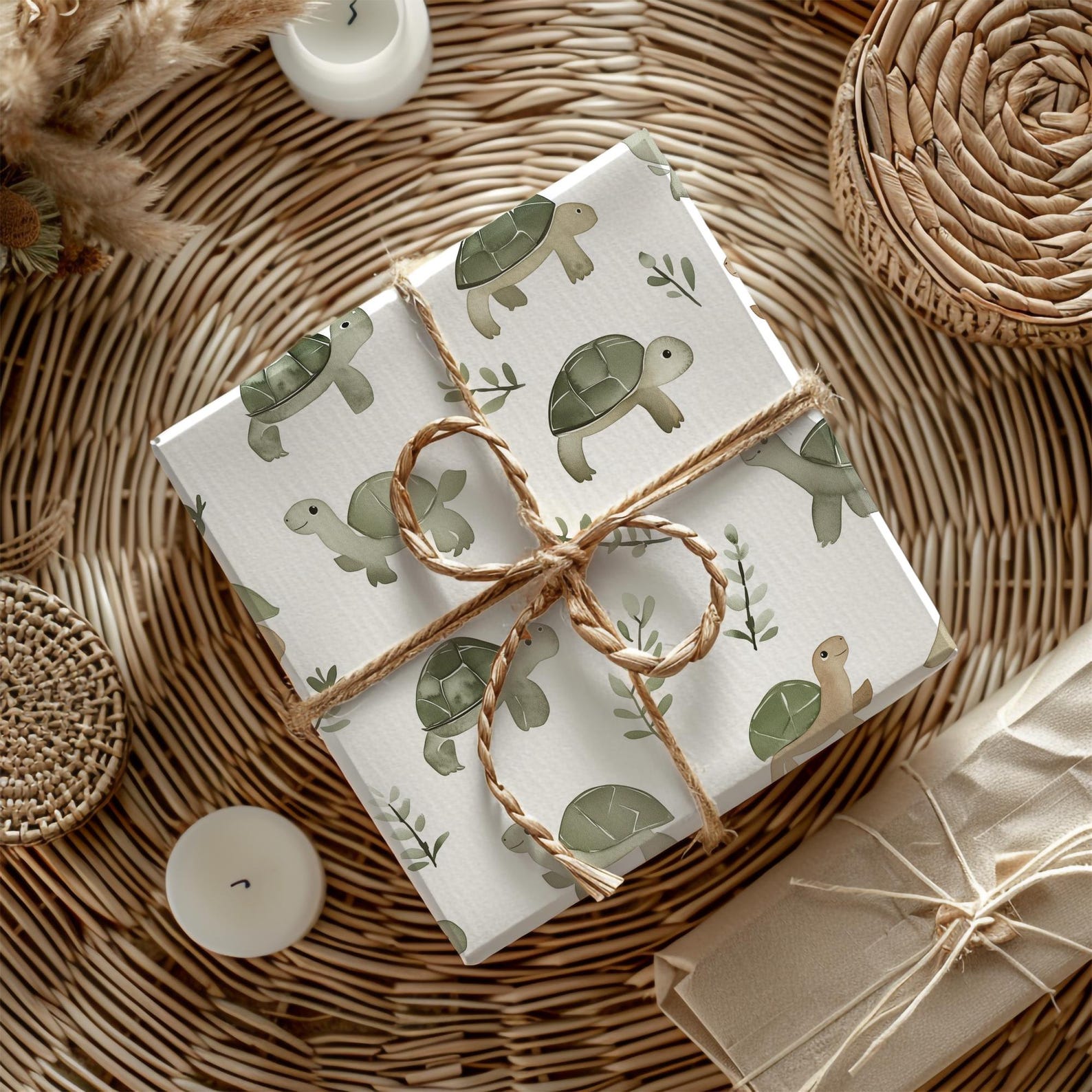 Cute Turtle Watercolor Wrapping Paper Baby Shower Celebration ...
