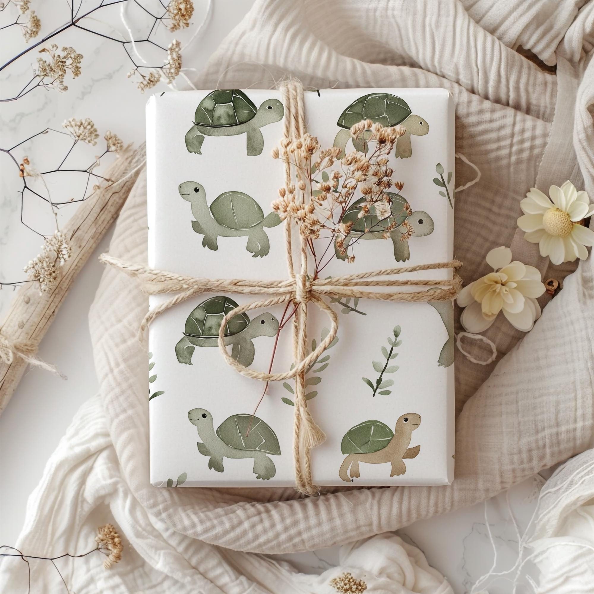 Cute Turtle Watercolor Wrapping Paper Baby Shower Celebration ...