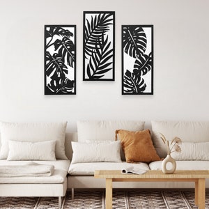 Moderne Blatt Wand Kunst 3er-Set - Minimalistisches Natur Dekor - Holz Wand Dekor