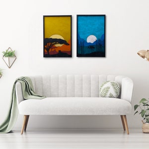 Boho Sunset Wall Art Set - Vibrant Layered Wood Paintings - Hand-painted wall Paintings