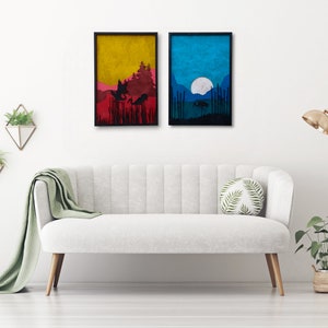 ColorfulAfrican Sunset Landscape - Wildlife Art Set of 2