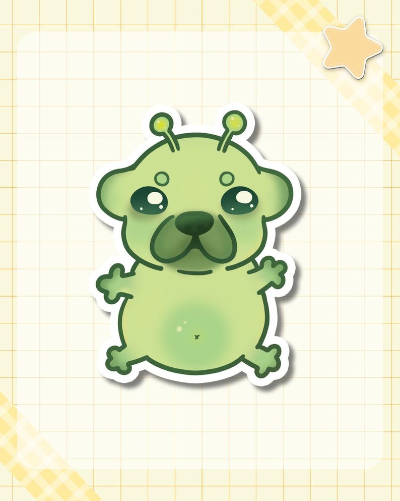 Alien Pibble Dog Vinyl Sticker Green Space Pup Sci-fi Pug - Etsy