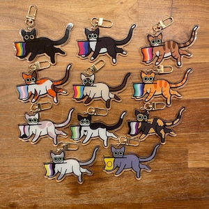 Pride Cat Akrylnyckelring 8,5 cm | Handgjorda HBTQ+ Pride-berlocker | Regnbåge, Ess, Bi, Trans & Mer