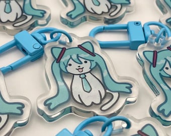 Portachiavi in acrilico Hatsune Miku Cat da 1,5" / Regalo fan art Vocaloid bifacciale