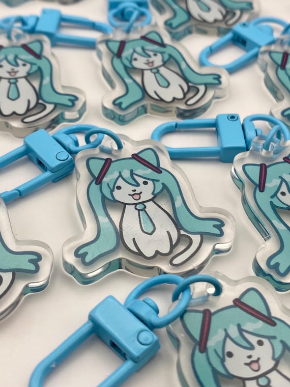 Hatsune Miku Cat Acrylic Keychain Charm 1.5” | Double-Sided Vocaloid Fan Art Gift