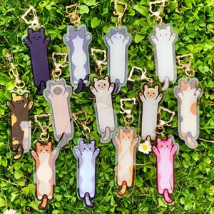 Long Cat Acrylic Keychain | Acrylic Charm  | Cute Cartoon Pet Gift | Keyring | Cat Gift | Calico | Tortoiseshell | Tuxedo | Ginger | Tabby