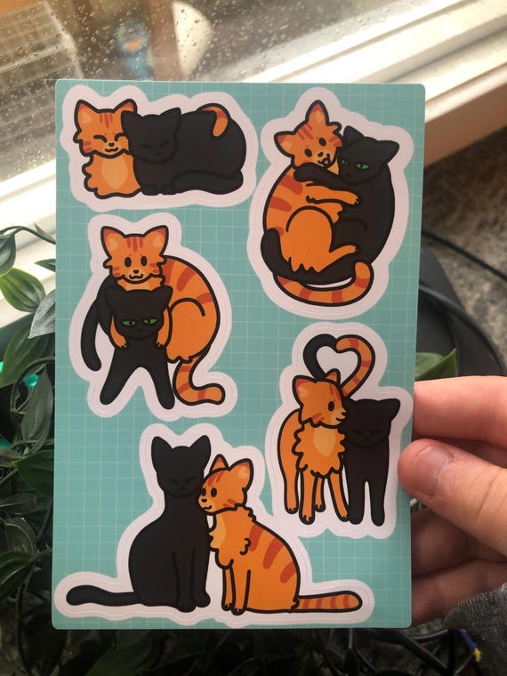 Black and Orange Cat Duo Vinyl Sticker Sheet