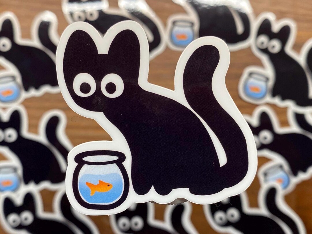 Black Cat With Fishbowl Vinyl Sticker - Waterproof Decal - Etsy