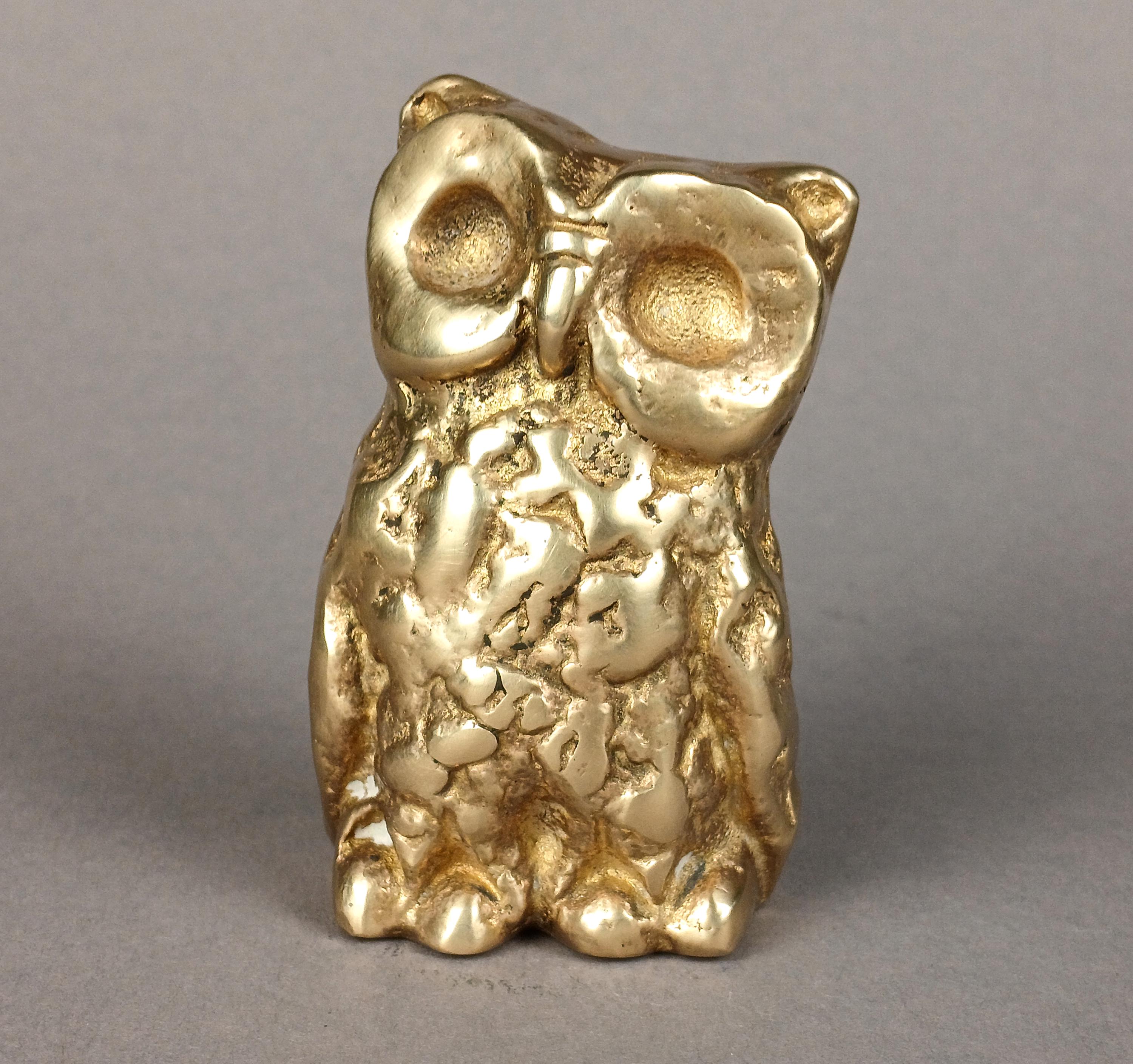 Vintage Solid Brass Owl Paperweight - 820g. | Heavy Mid Century Brass Figurine | Desk Decor | Solid 