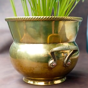 Vintage Brass Flower Pot: Distressed Farmhouse Vase, 7.3&quot;