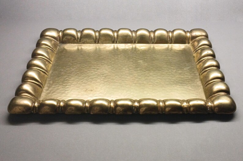 Large WESAM Brass Tray 14.5" x 11" – Hammered West Germany Serving Tray - 1004g. – Hollywood Regency Bar Decor image 4