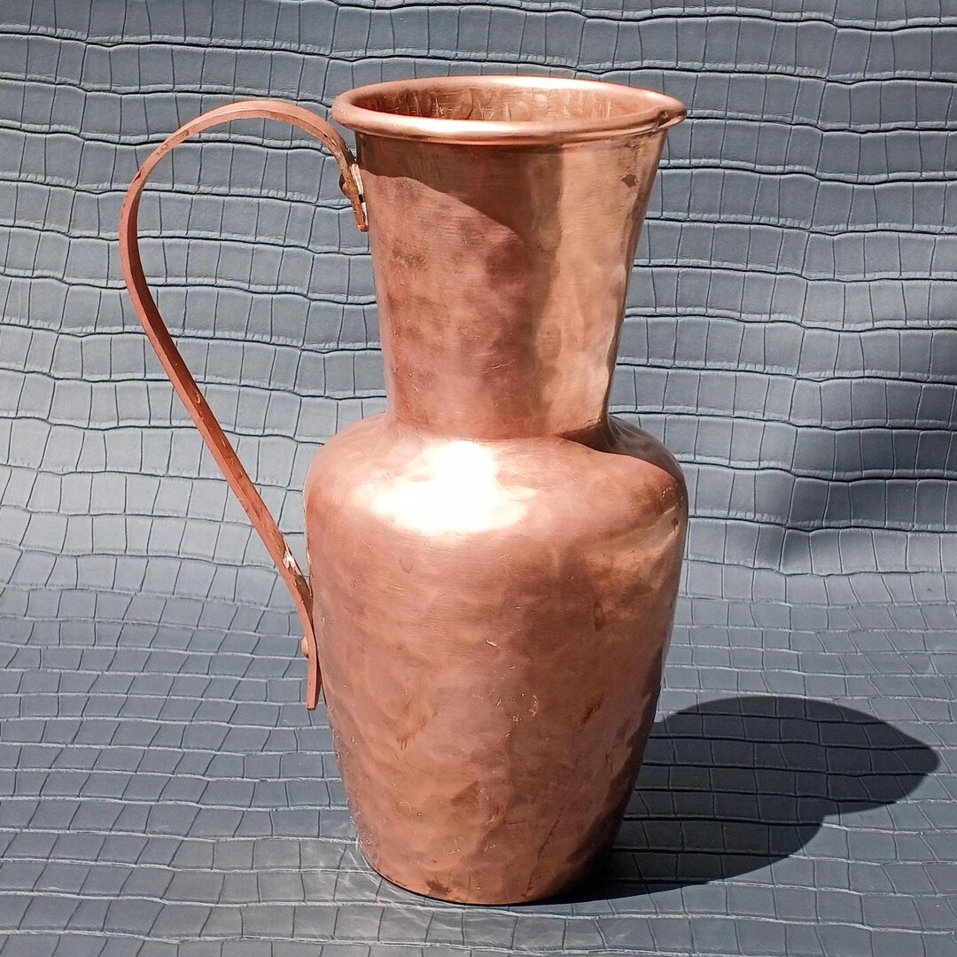 Mid-century Vintage Copper Jug With Handle – 7.5" Tall Rustic Pitcher ...