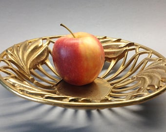 Vintage Solid Brass Centerpiece Bowl 9”– GILDE Handwerk – Heavy Sculptural Openwork Dish – Hollywood Regency Decor