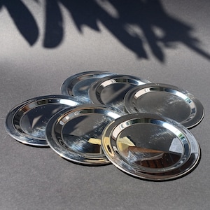 Vintage metal coasters set of 6, Stainless Steel. Silver Color