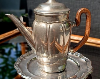Vintage Brillant Coffee Pot – Silver Plated Art Deco Coffee Server – Wooden Handle – Rare 1920s–40s European Coffee Pot
