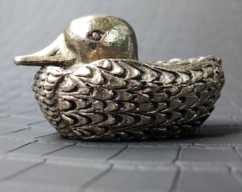 Caixa de Bijuterias Vintage em Formato de Pato, Banhada a Prata, Mini Porta-Joias, Porta-Comprimidos, Pequena Estatueta Colecionável de Animal, Presente para Ela