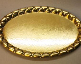 Jugendstil Brass Tray by Ignatius Taschner, Art Nouveau Oval Serving Tray, German Decorative Arts, Early 20th Century