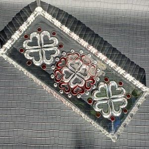 Vintage Walther Glas Crystal Tray: Ruby Red Ornament, German Serving Dish