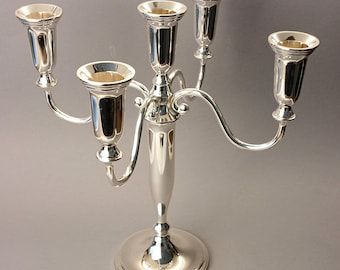 Candelabro de 5 brazos bañado en plata, elegante centro de mesa, portavelas clásico, decoración para bodas, estilo Hollywood Regency.