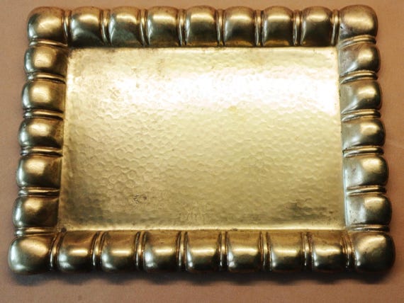 Large WESAM Brass Tray 14.5" x 11" – Hammered West Germany Serving Tray - 1004g. – Hollywood Regency Bar Decor