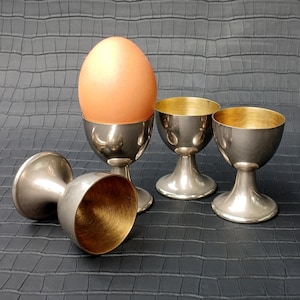 Antique set of 4 Silver Plated Brass Egg Cups. Art Nouveau.