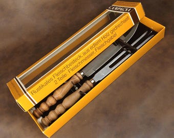 NOS Vintage German Carving Set – CAMPAGNA Rostfrei – Unused Meat Knife & Fork in Original Box – 1970s