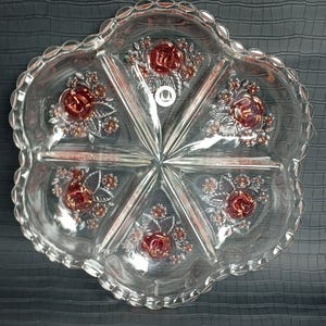 Vintage round crystal glass tray with floral pattern. Crystal Dish.Original Walterglas. Made in the middle of the last century, West Germany