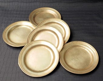 Set di 6 sottobicchieri in ottone massiccio, sottobicchieri per bevande vintage dorati da 4,35", classici articoli da bar in ottone pesante
