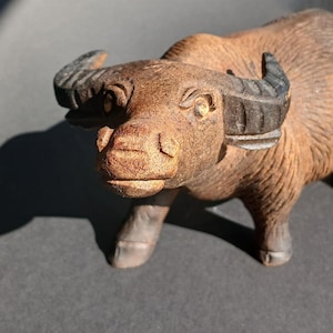 Antique decorative buffalo figure / made of light wood / genuine handmade