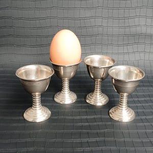 Antique set of 4 Silver Plated Pewter Egg Cups. Art Nouveau.