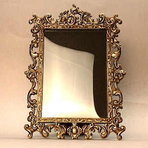 Vintage Italian Solid Brass Picture Frame, Depos:    Convex Bubble Glass, Ornate Rococo Baroque Photo Frame, Made in Italy, Tabletop Easel