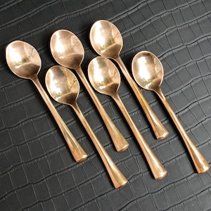 Vintage brass gold plated coffee spoons - set of 6 - Tea / coffee spoons. Gold color dessert spoons.