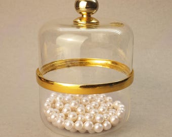 Pote de vidro vintage SIGEL com detalhes em ouro 24k, fabricado na Alemanha Ocidental, ideal para toucador, recipiente de vidro de luxo de meados do século XX, decoração estilo Hollywood Regency.