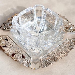 Rare Vintage Small crystal ashtray on a silver plated stand. Rare Quist.