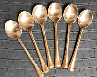 Vintage Gold-Tone Coffee Spoons Set of 6 • Mid-Century Modern Tea Spoons • Elegant Gold Flatware • 70s Tableware