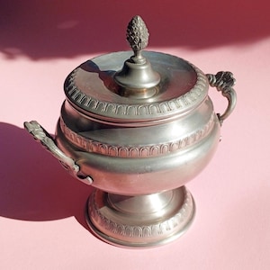 Vintage Italian Pewter Bowl with Lid - Antique Pewter Italian Tuscany Bowl with Lid - Italian pewter sugar bowl -Toskana Peltro 95%