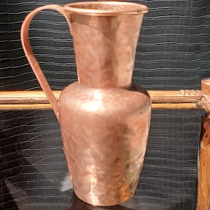 Antique Copper Jug with handle, Height: 7,5&quot;. 600 ml. Vintage copper jug. Vintage copper Vase. Vessel - Flower Vase. Copper Pitcher.