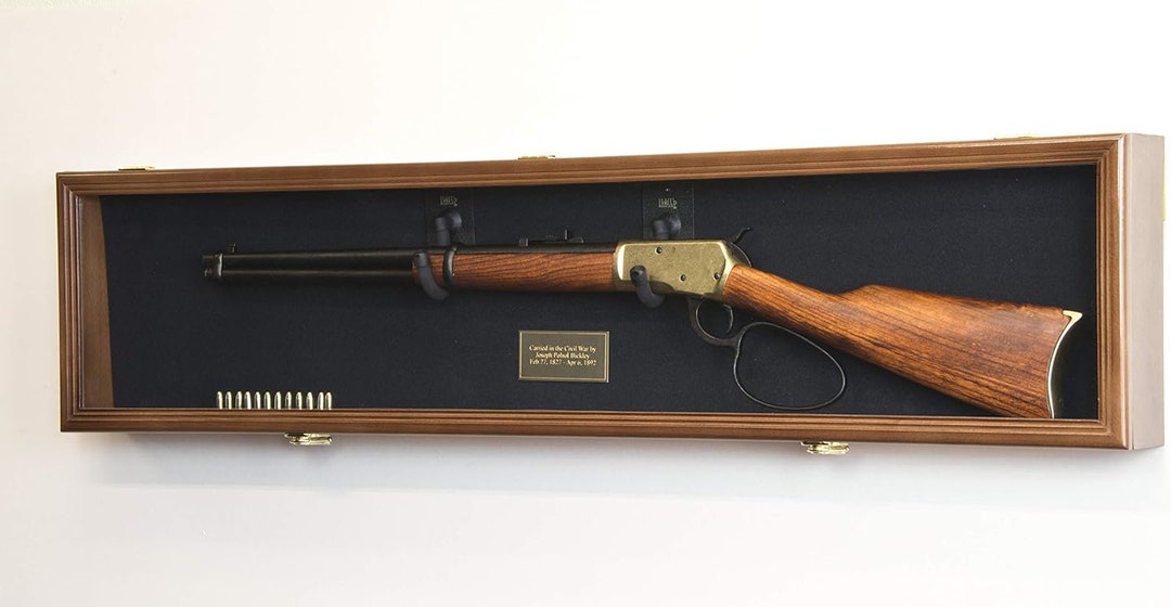 Gun Display Case Walnut Black 44 Solid Wood Henry Rifle Civil War ...